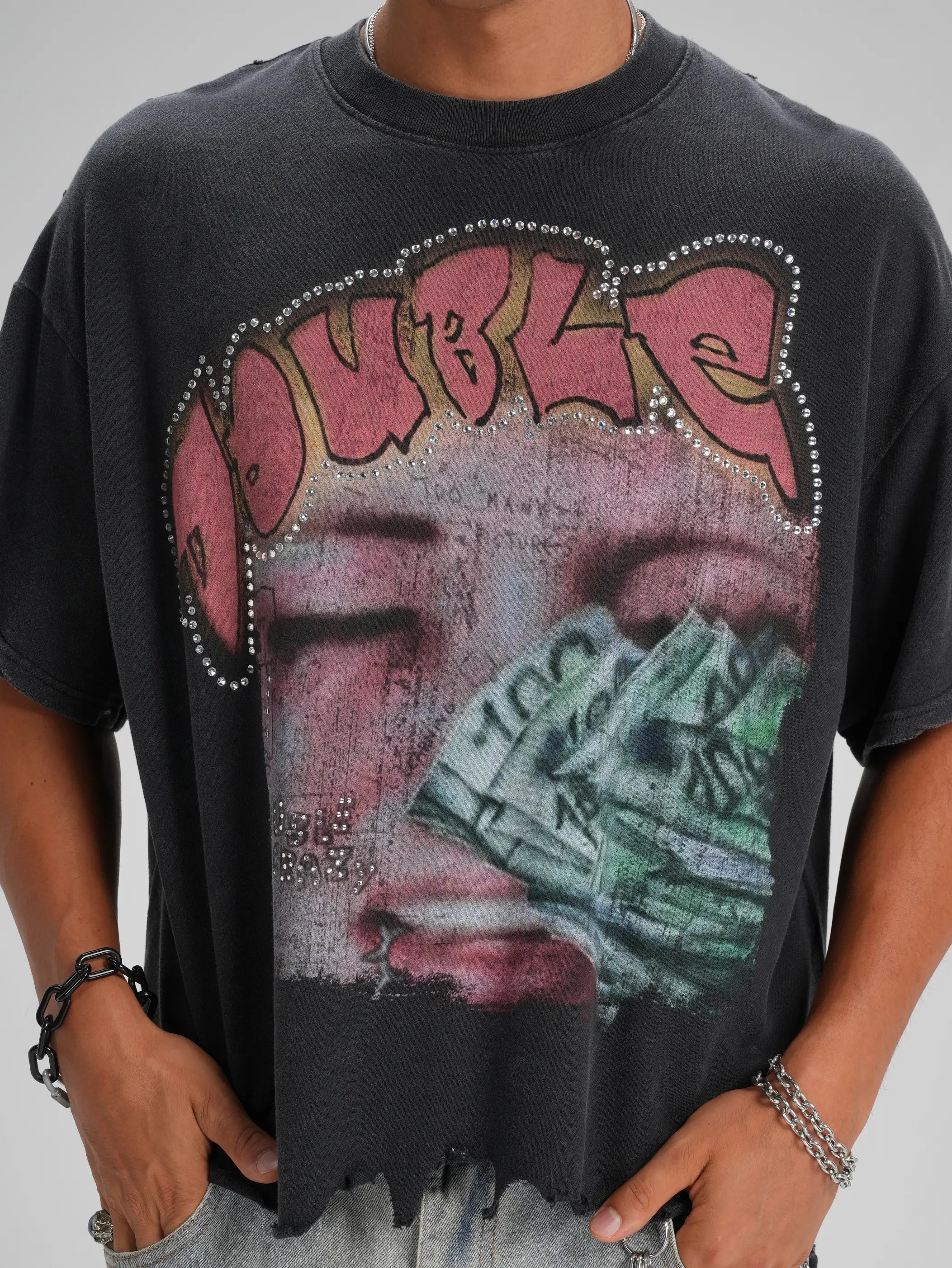 Bling Money Distressed Tee-563