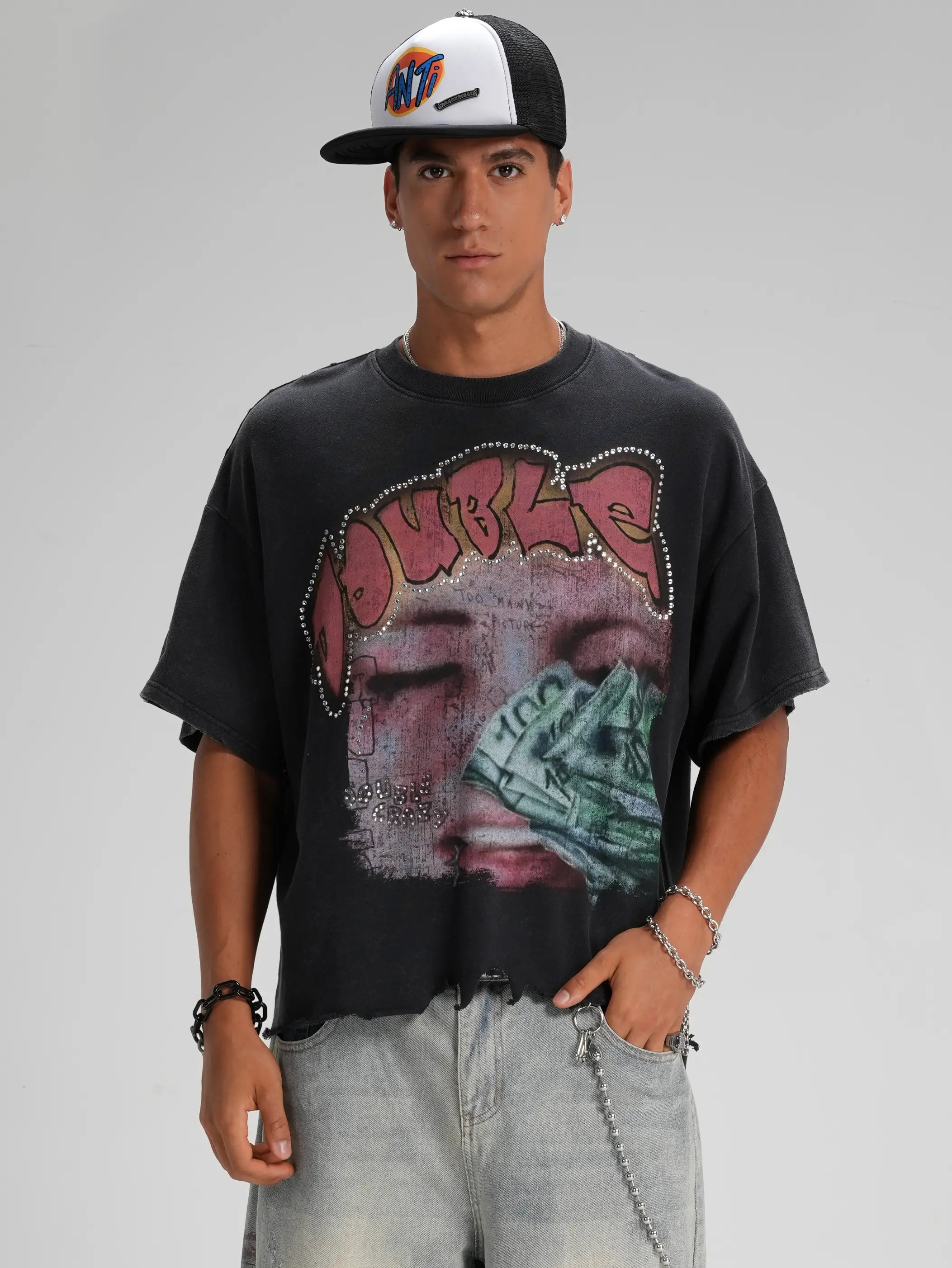 Bling Money Distressed Tee-563