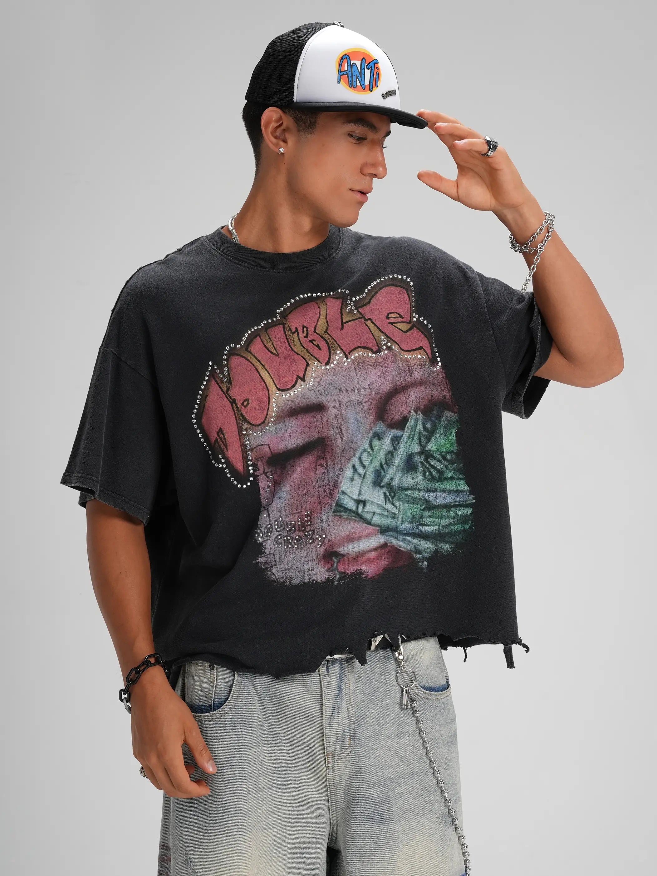 Bling Money Distressed Tee-563