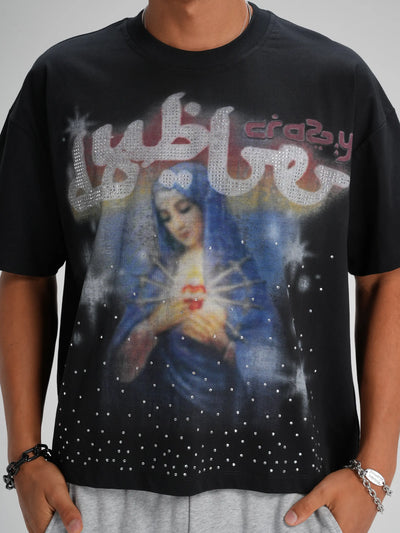 T-shirt ample Vierge Marie strass-565