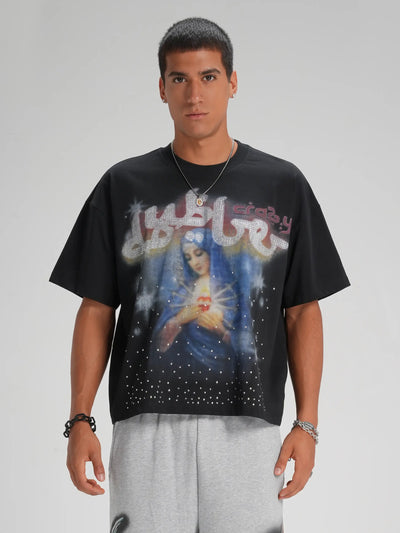T-shirt ample Vierge Marie strass-565