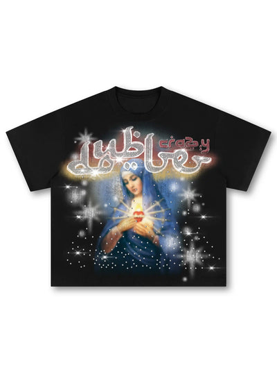 Camiseta Ancha Virgen María con Estrás-565
