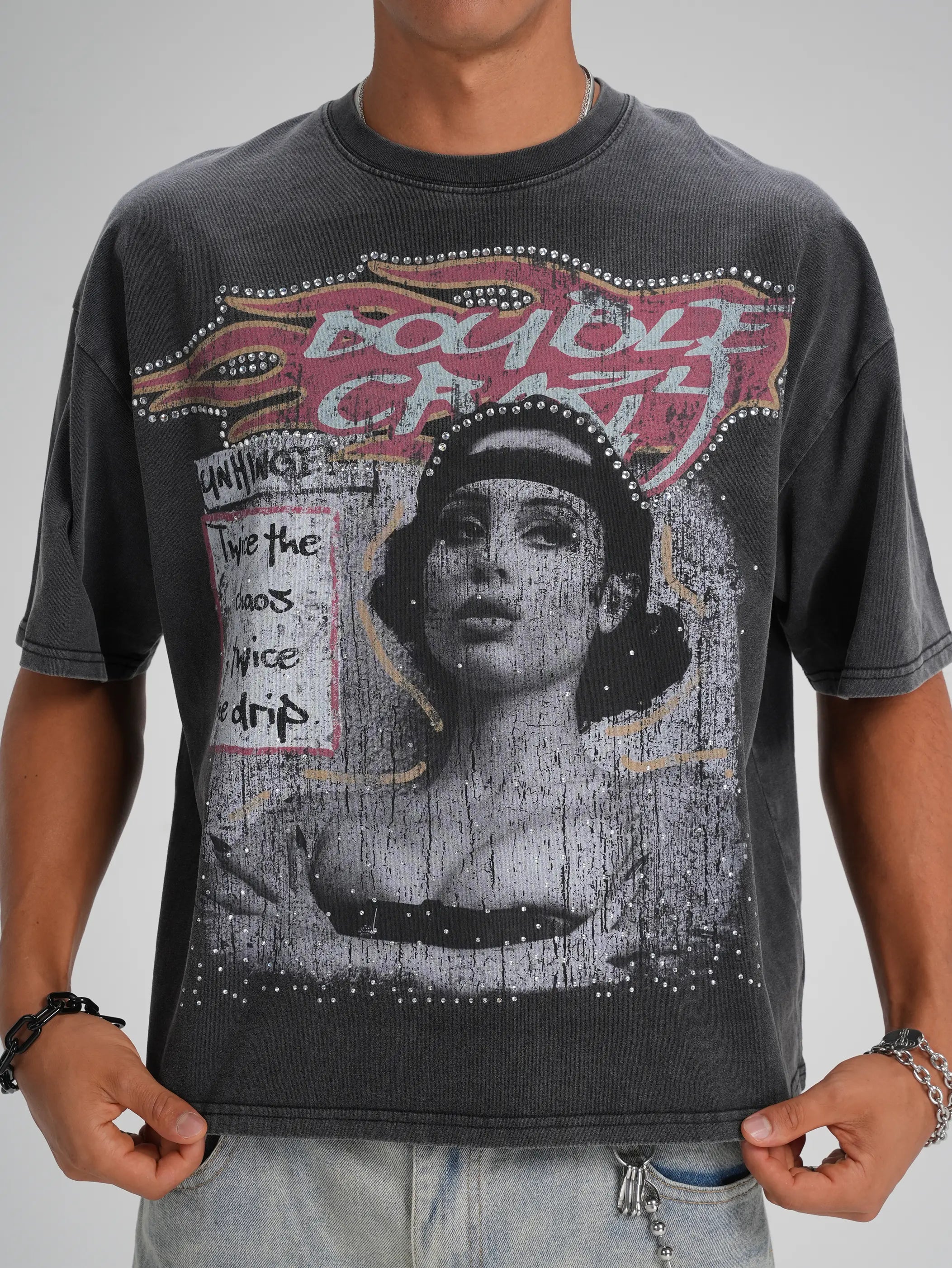 90s Grunge Bling Waffle Tee-566