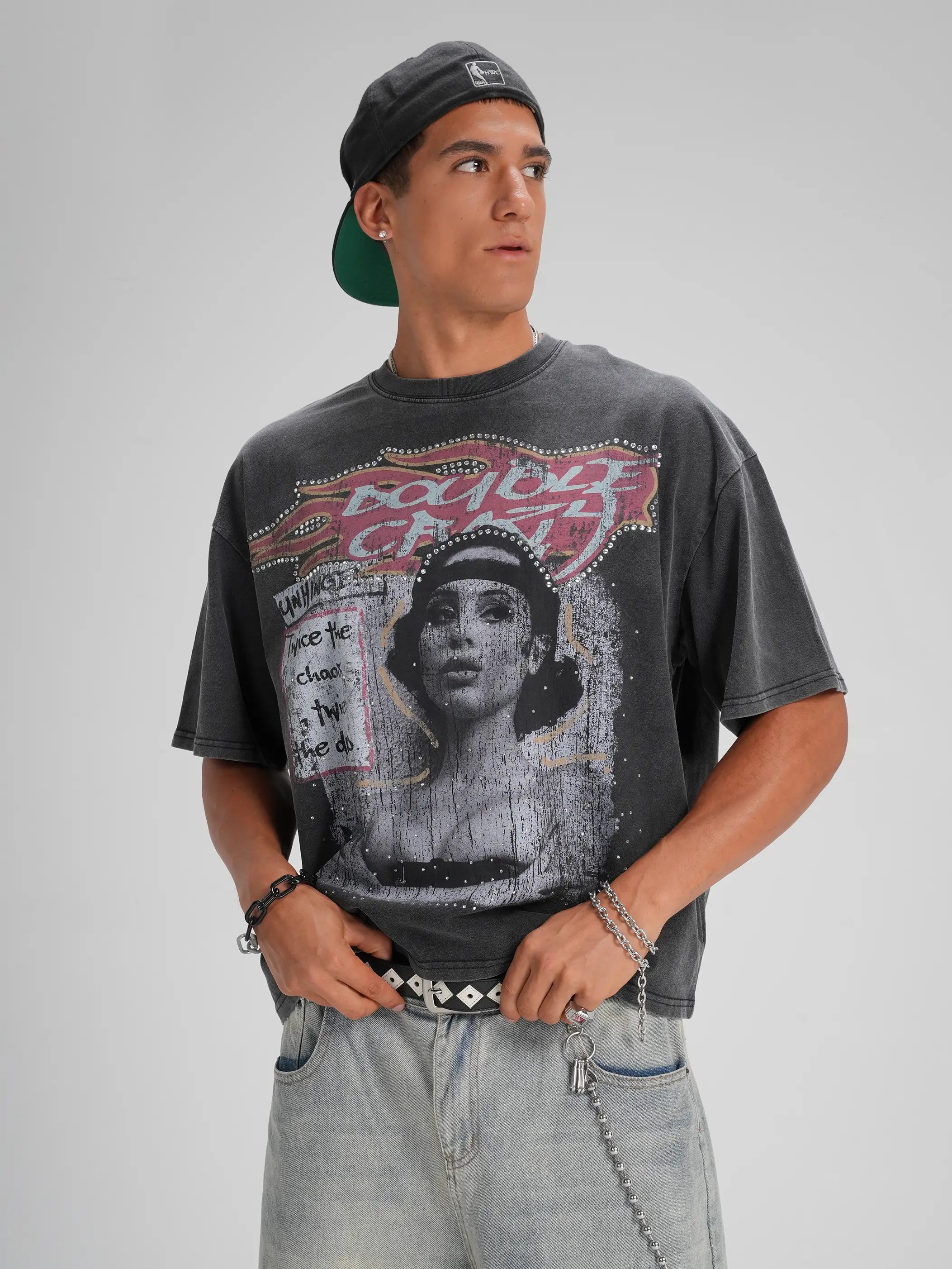 90s Grunge Bling Waffle Tee-566