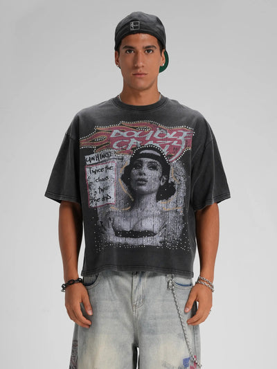 Camiseta gofrada grunge de los 90 con abalorios-566