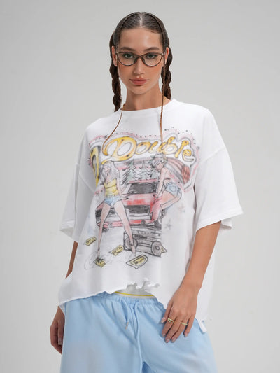 Camiseta Holgada Desgastada Aerografiada Años 90-567