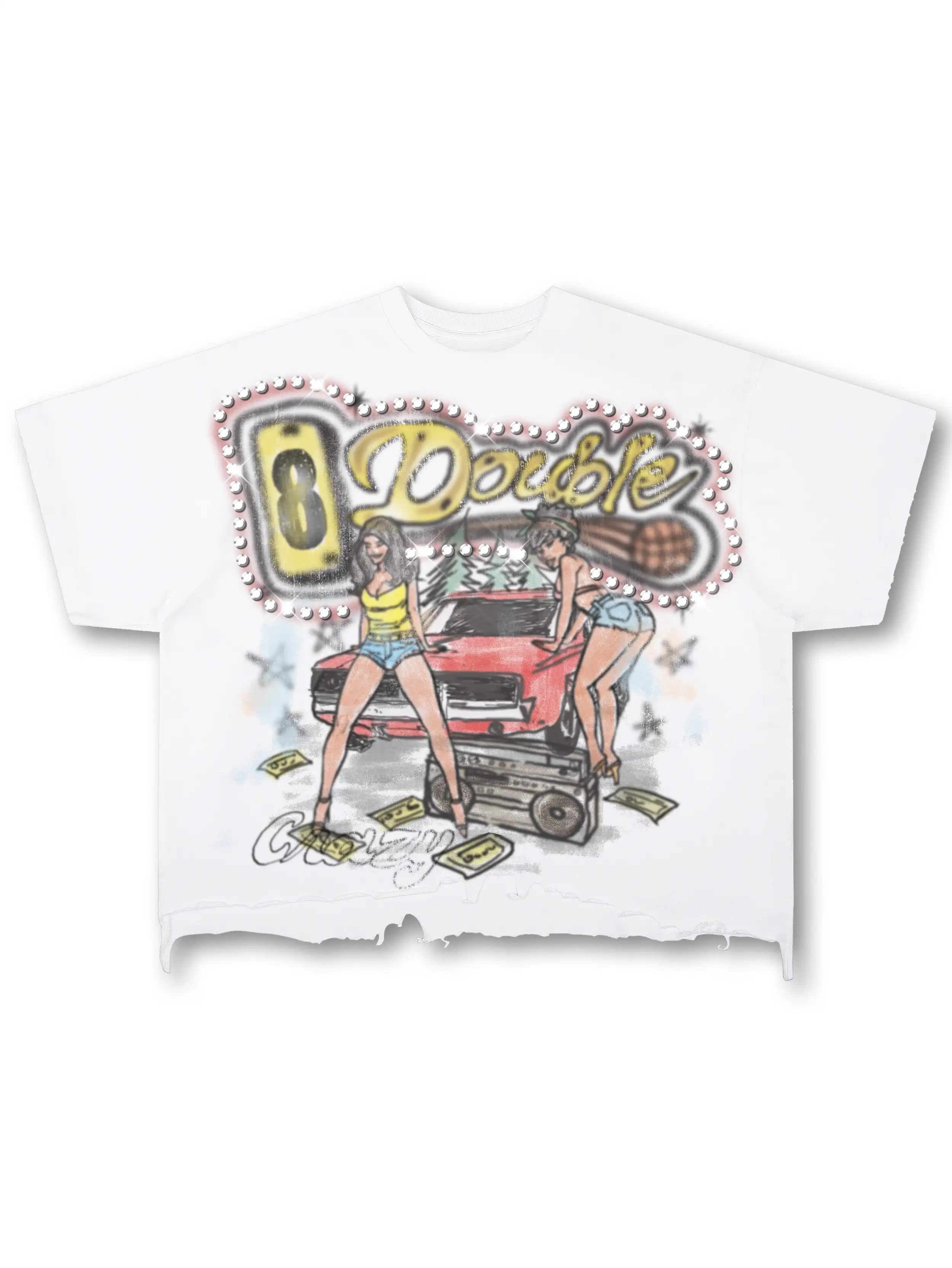 Camiseta Holgada Desgastada Aerografiada Años 90-567
