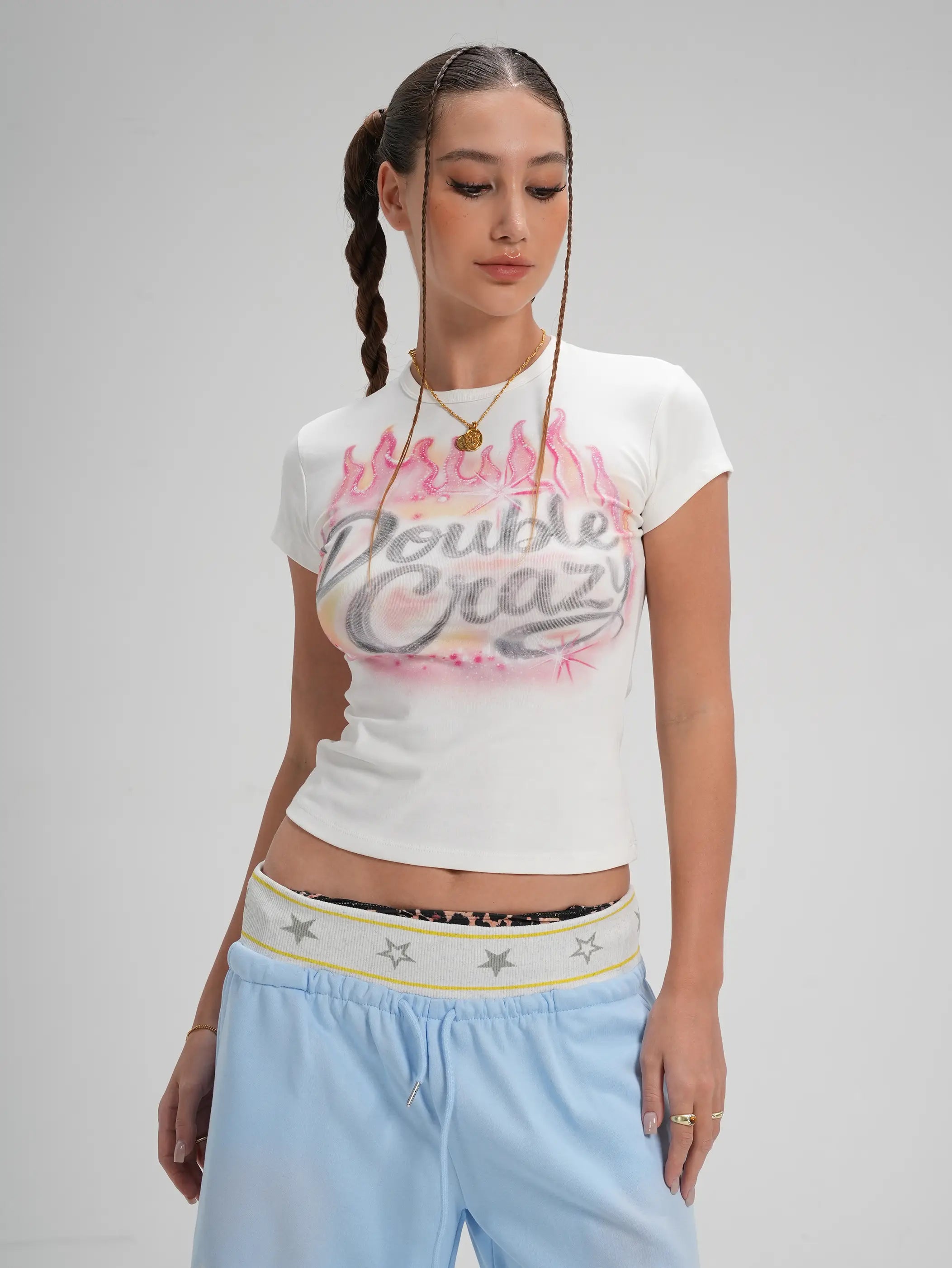 Camiseta ajustada Y2K Sparkle Flame-571