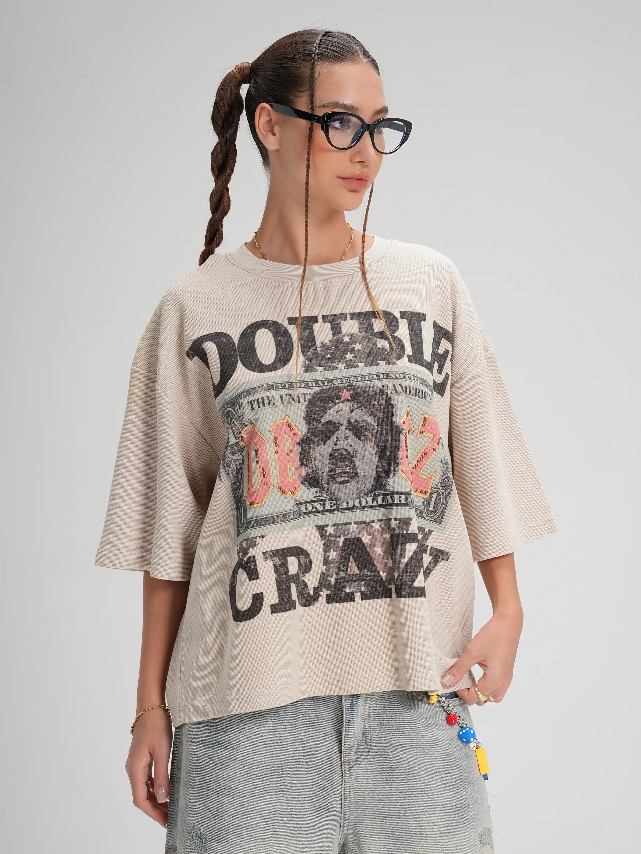 Studded Money Graphic Waffle Tee-574