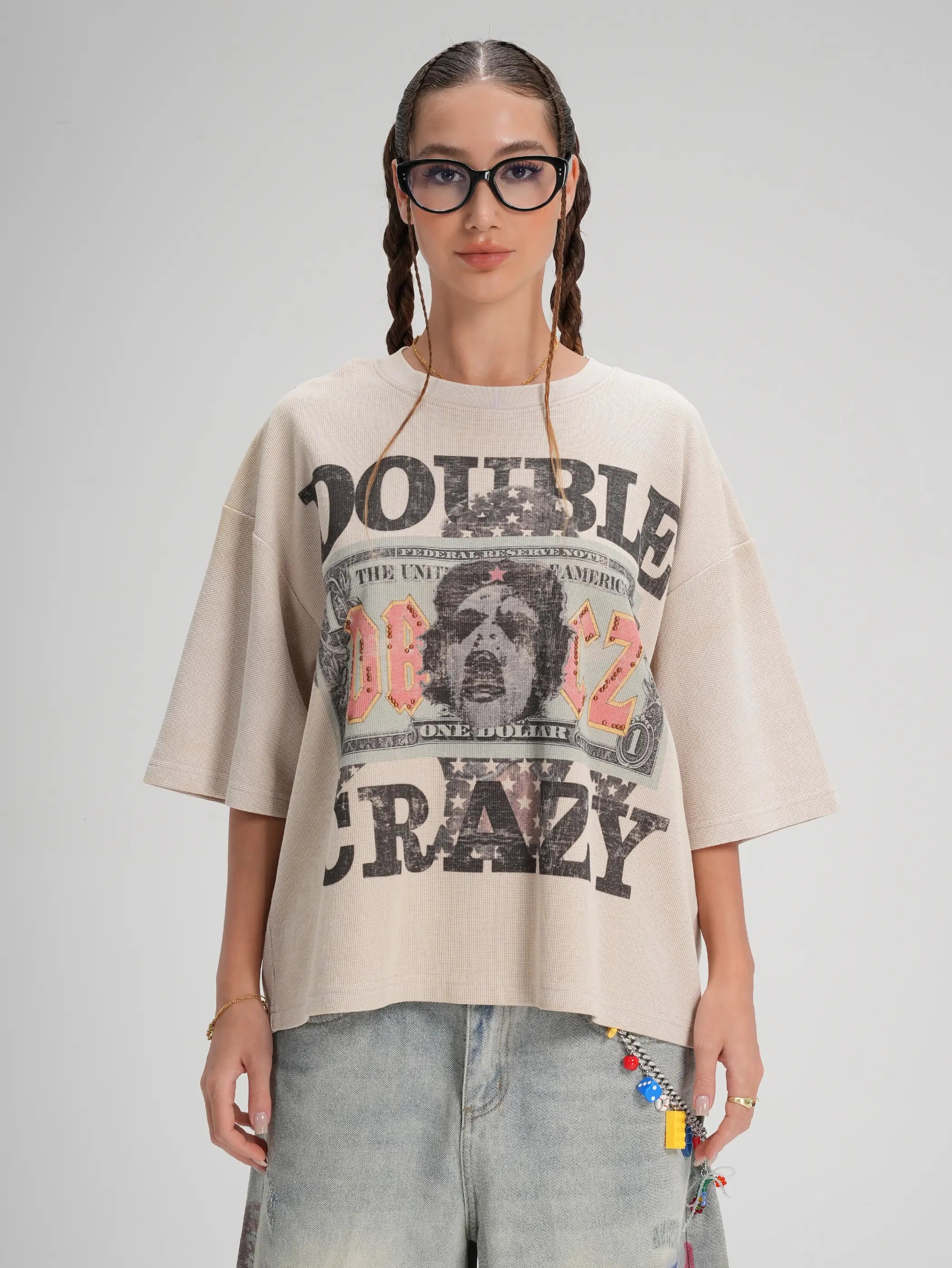 Studded Money Graphic Waffle Tee-574