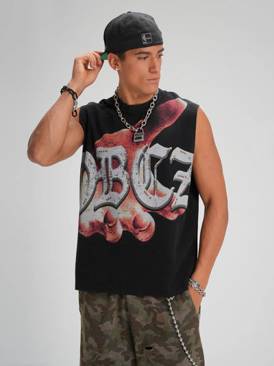 Camiseta sin mangas con tachuelas estilo punk con dobladillo sin rematar-575