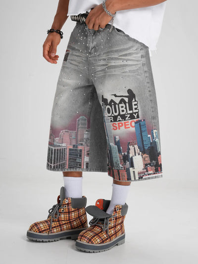 Bling NYC Graphic Denim Jorts-577