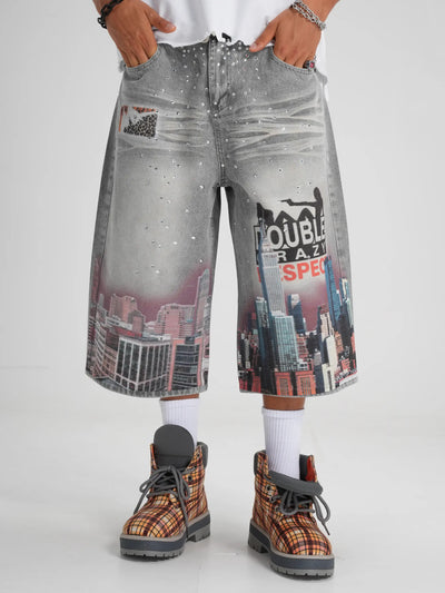 Bling NYC Graphic Denim Jorts-577