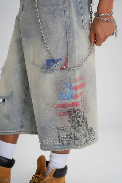 Punk Graphic Baggy Denim Jorts-579