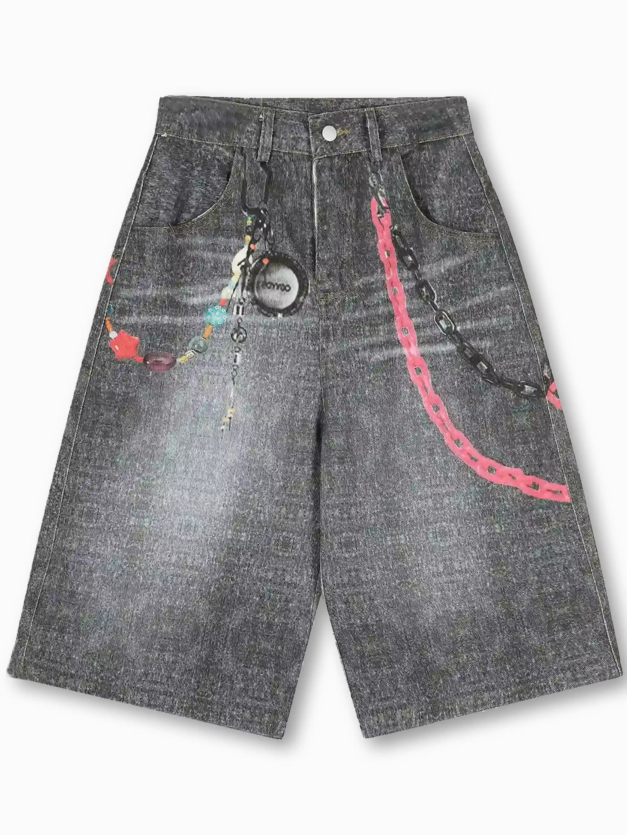 Graffiti Decorated Denim Shorts-S1058