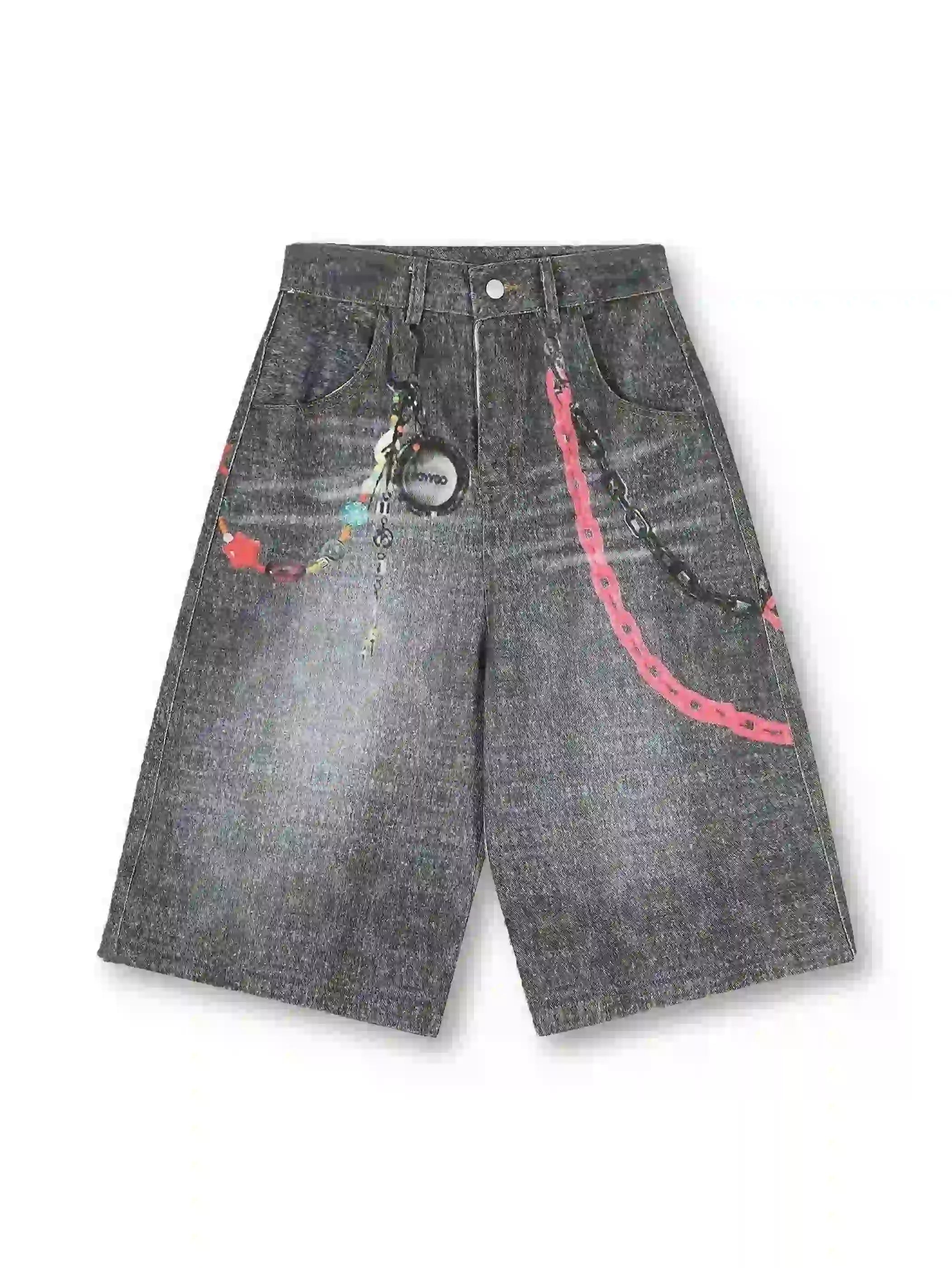 Graffiti Decorated Denim Shorts-S1058