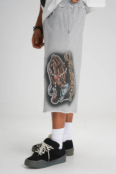 Bling Praying Hands Sweat Shorts-581