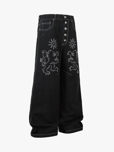 Star & Lion Embroidered Denim Pants-S1071