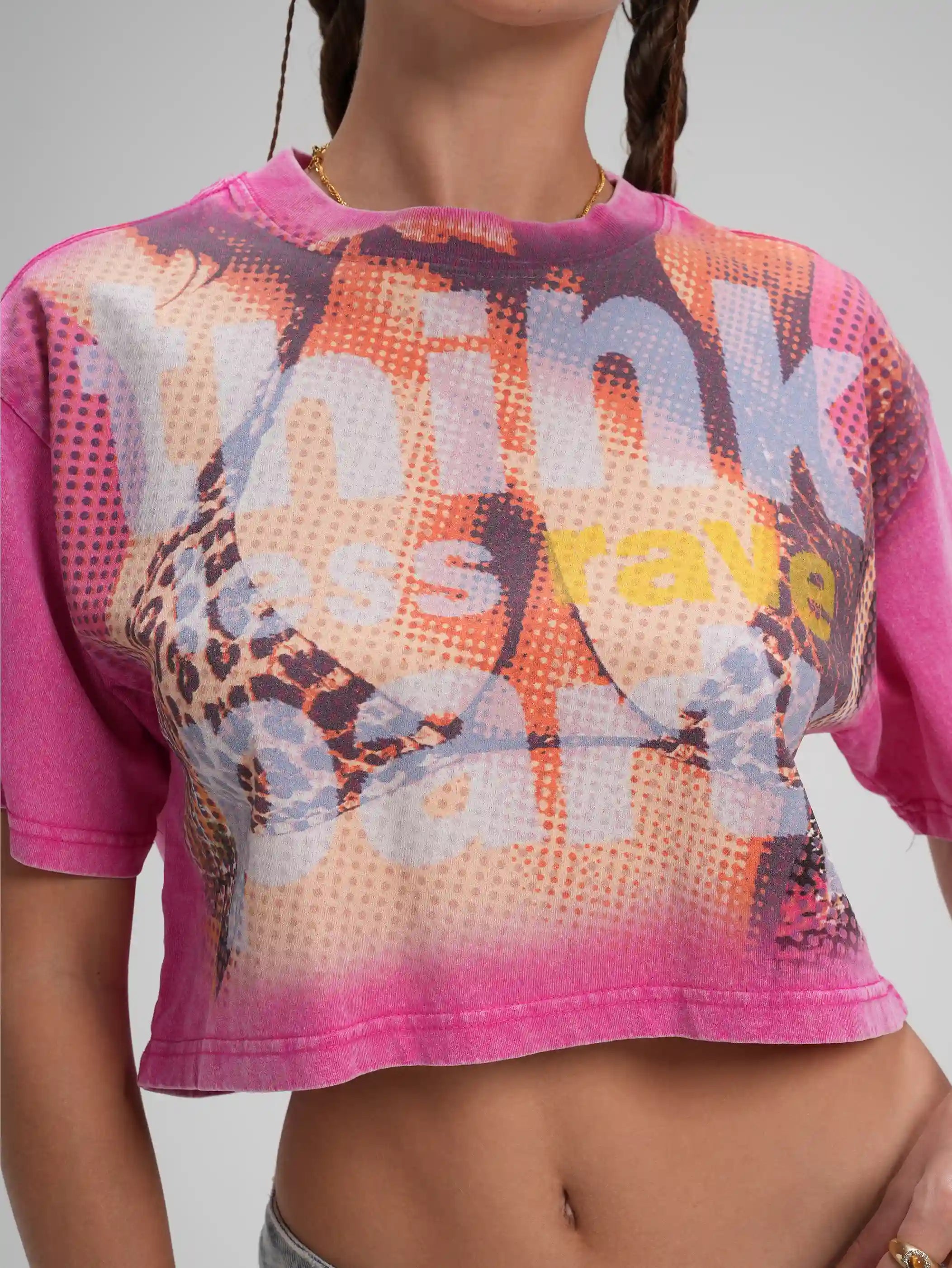 Top corto con eslogan de bikini de leopardo-591