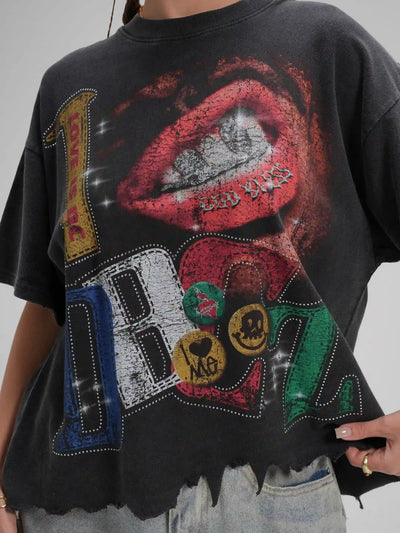 T-shirt Bling Faded Grillz Lips-592