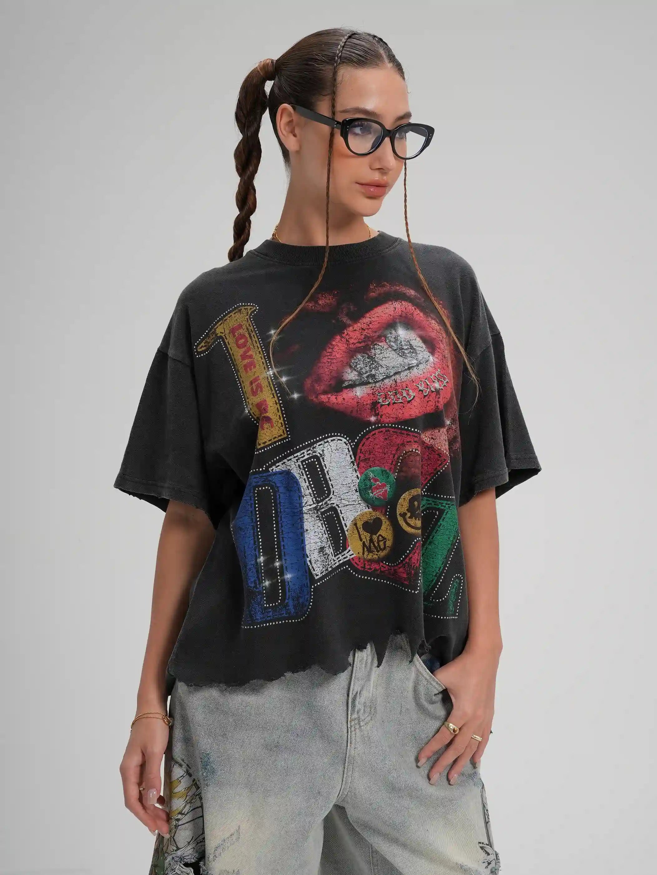 Bling Faded Grillz Lips Tee-592