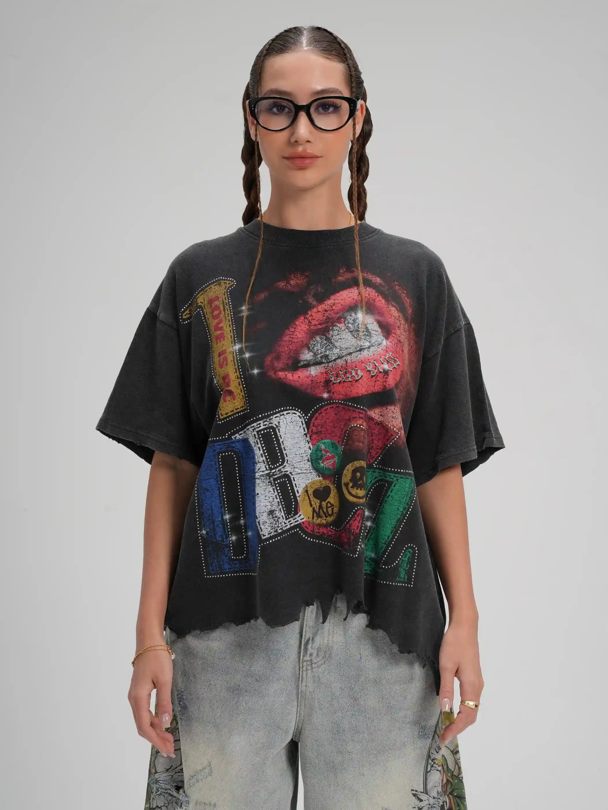 Bling Faded Grillz Lips Tee-592