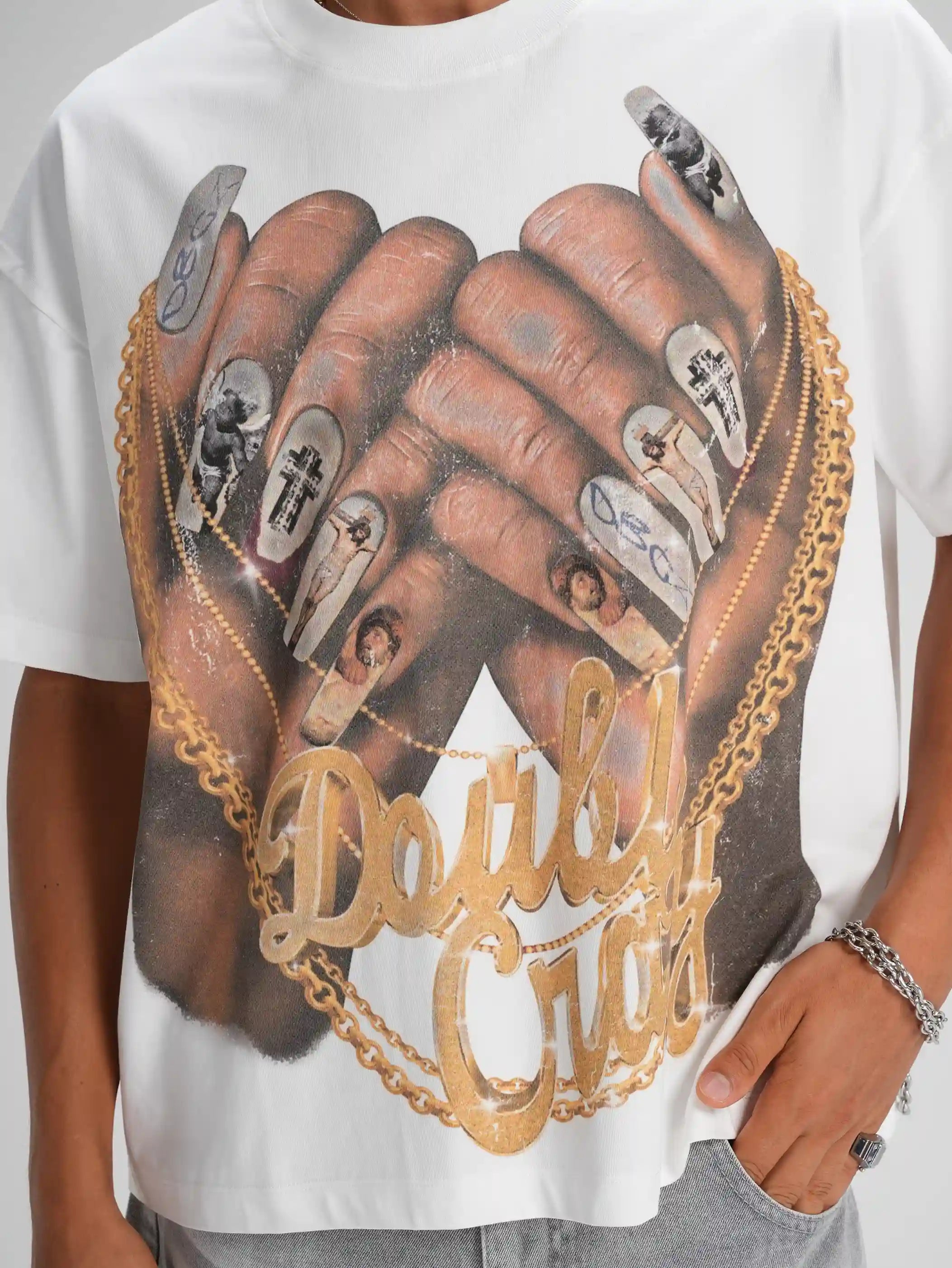 Bling Gold Chain Nail Boxy Tee-593
