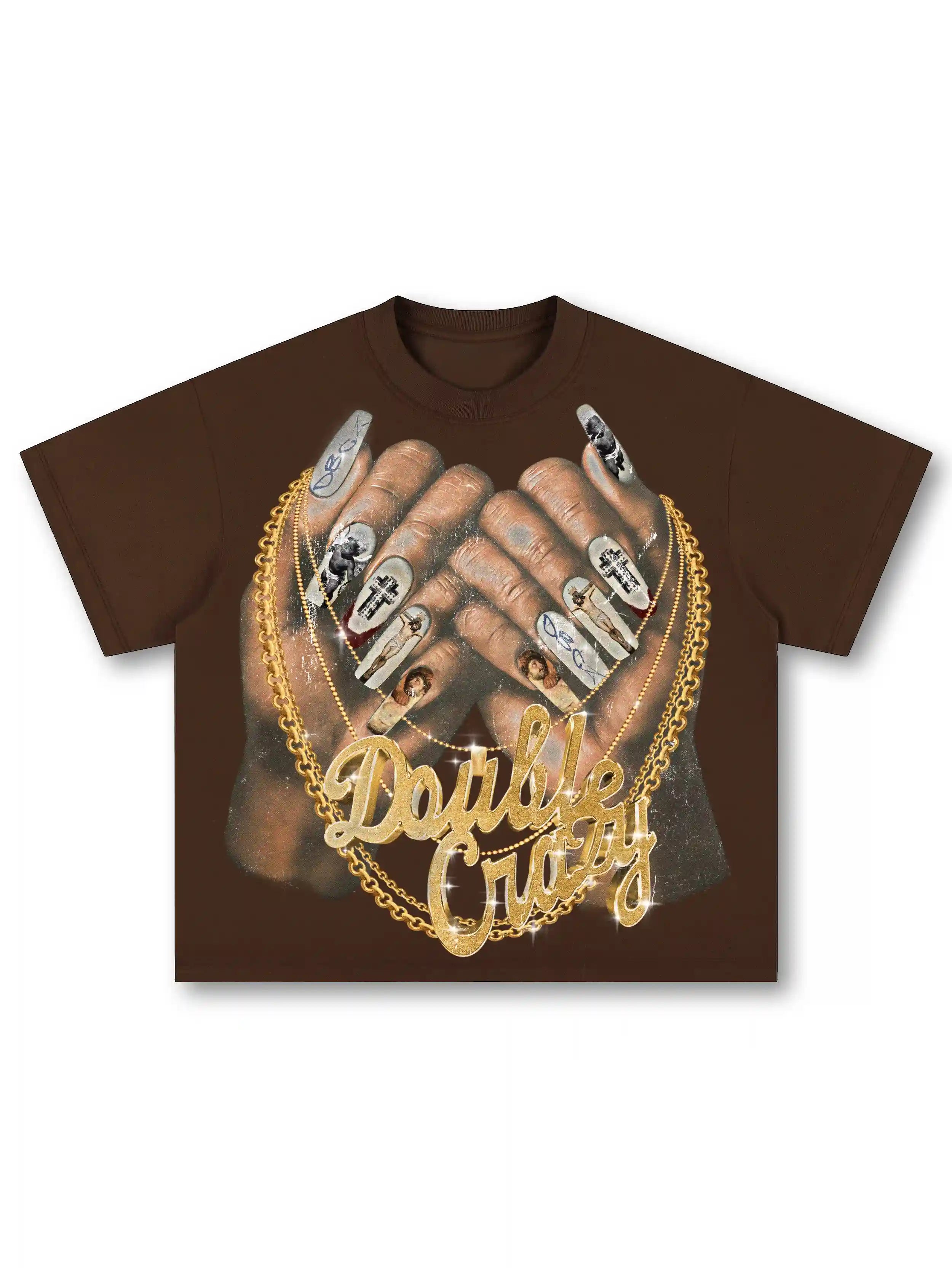 Bling Gold Chain Nail Boxy Tee-593
