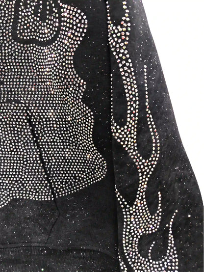 DOUBLECRAZY Flame Man Diamond Gradient Vintage Hoodie - 043