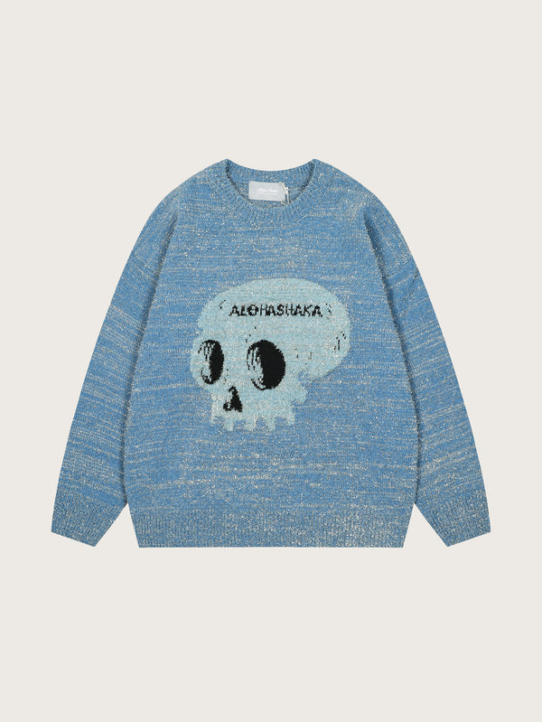 Graphic Skull Knit Sweaters in Black and Blue - Trendy Casual Winter Wear