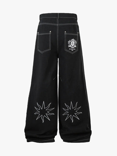 Star & Lion Embroidered Denim Pants-S1071