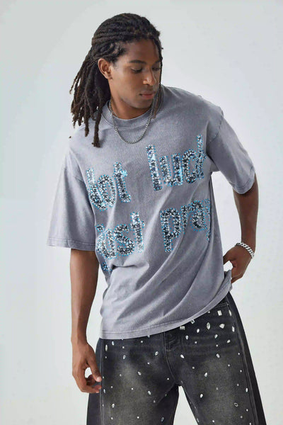 Shining Diamond Graffiti Print T-shirt-069T