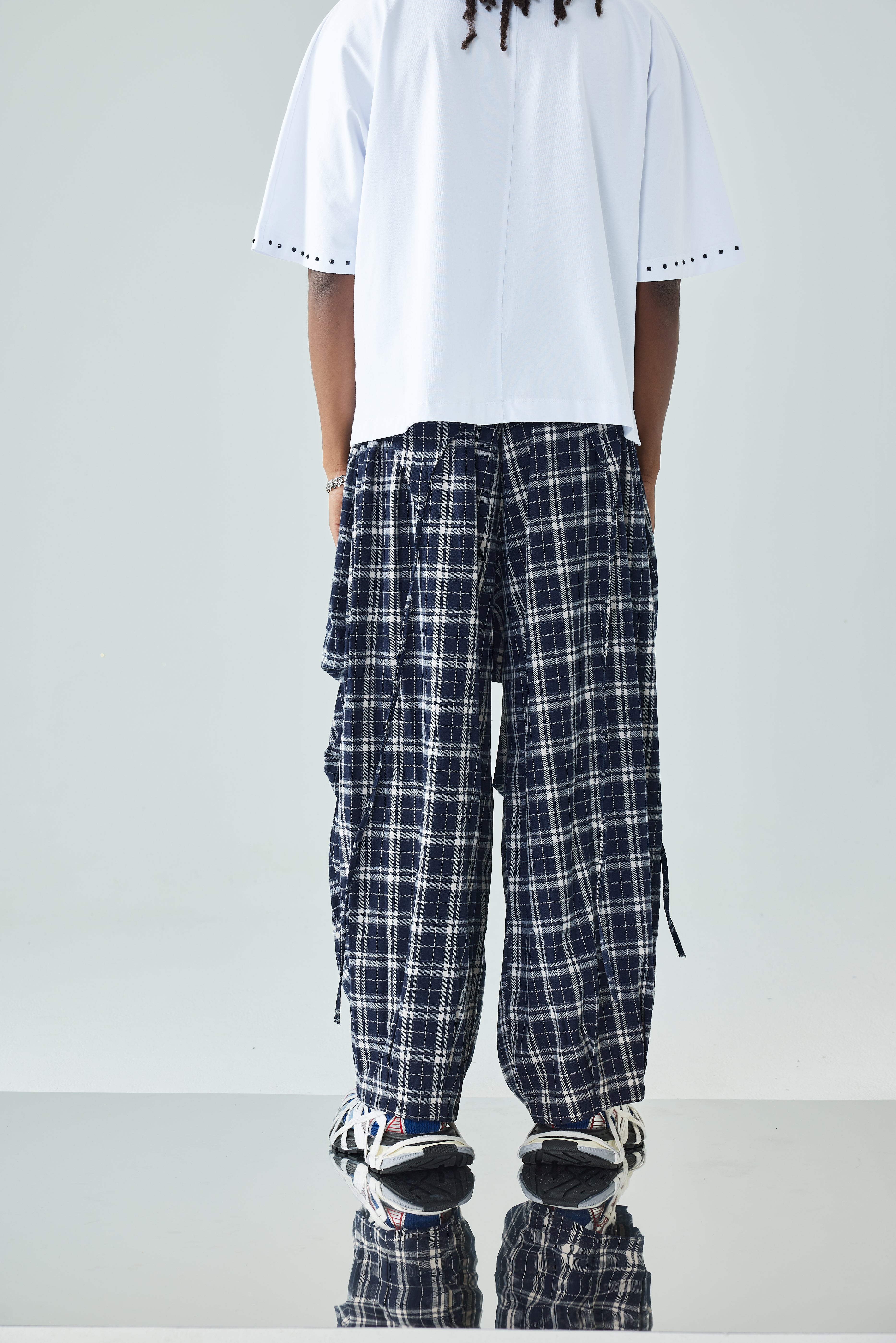 Plaid Loose Fit Layered Cargo Pants-S1041