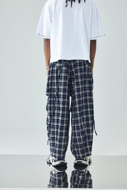 Plaid Loose Fit Layered Cargo Pants-S1041