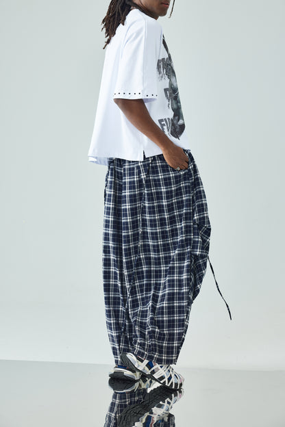 Plaid Loose Fit Layered Cargo Pants-S1041