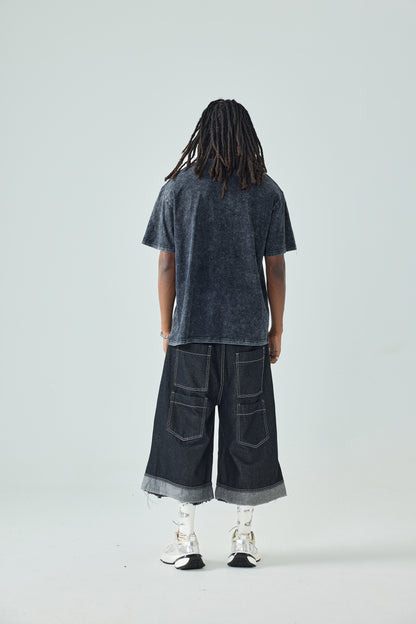 DOUBLECRAZY Flame Two-Faced Man Diamond Distressed Vintage T-shirt