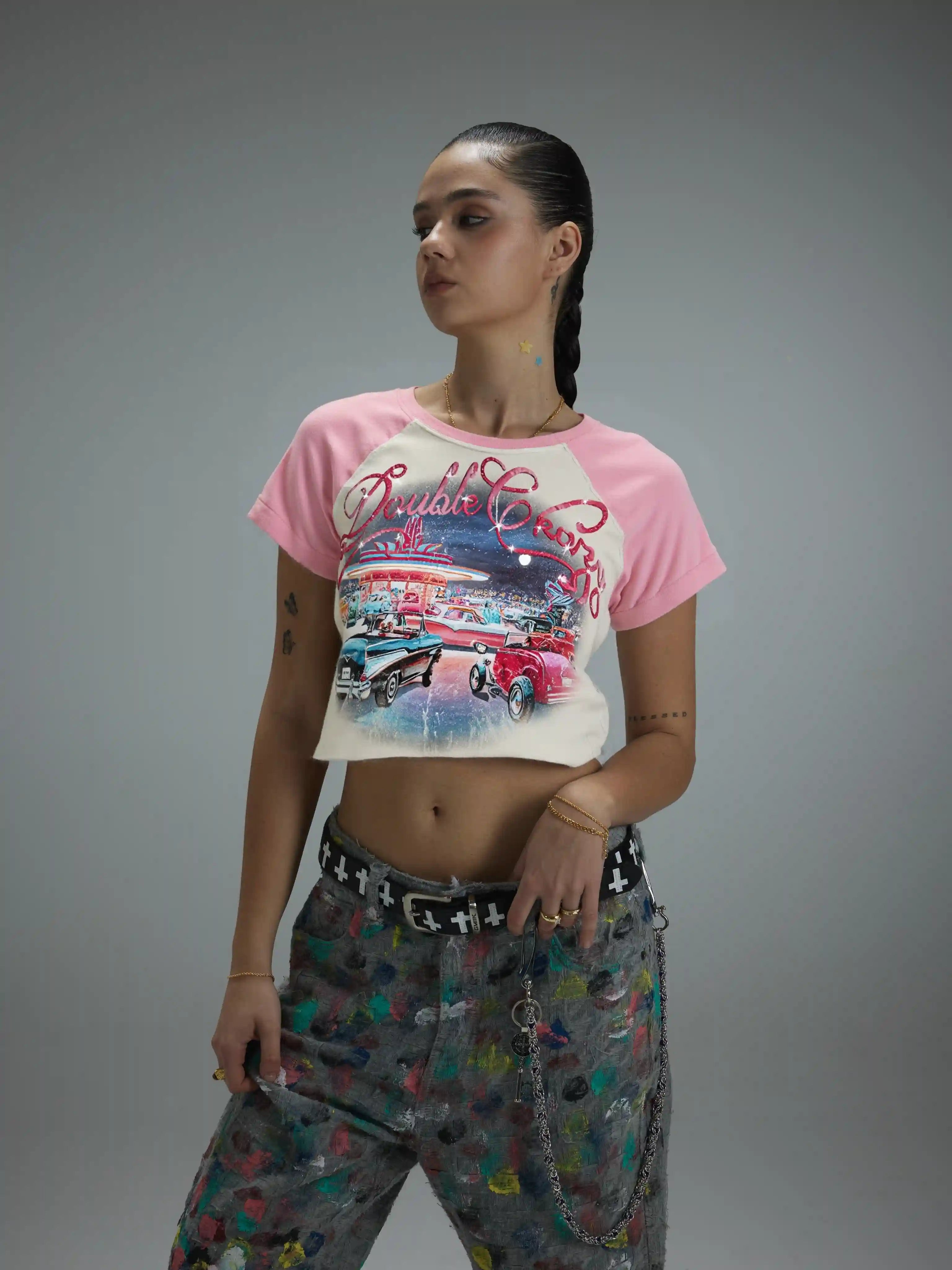 Bling Retro Car Crop Top-620