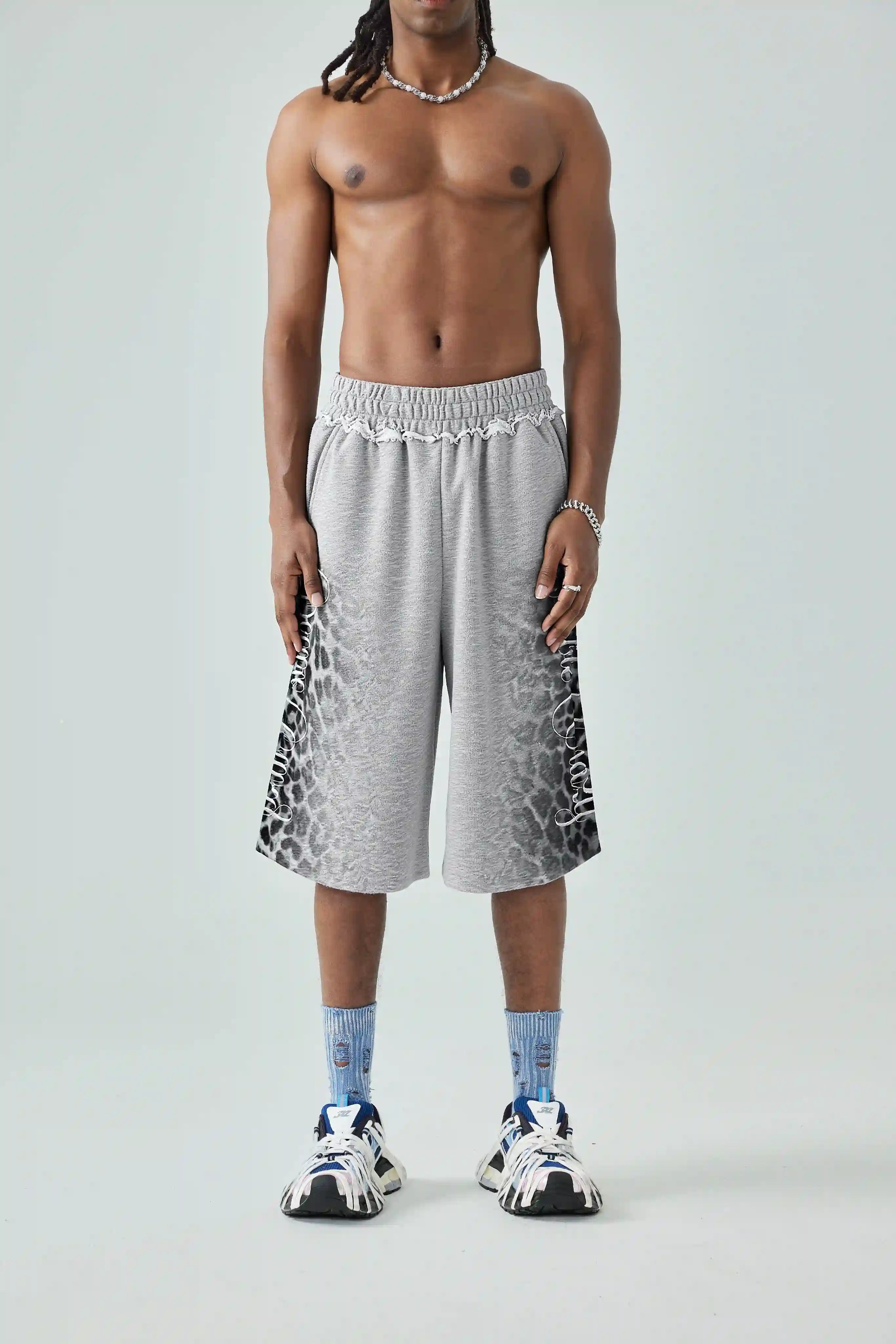 Distressed Leopard Baggy Shorts-623