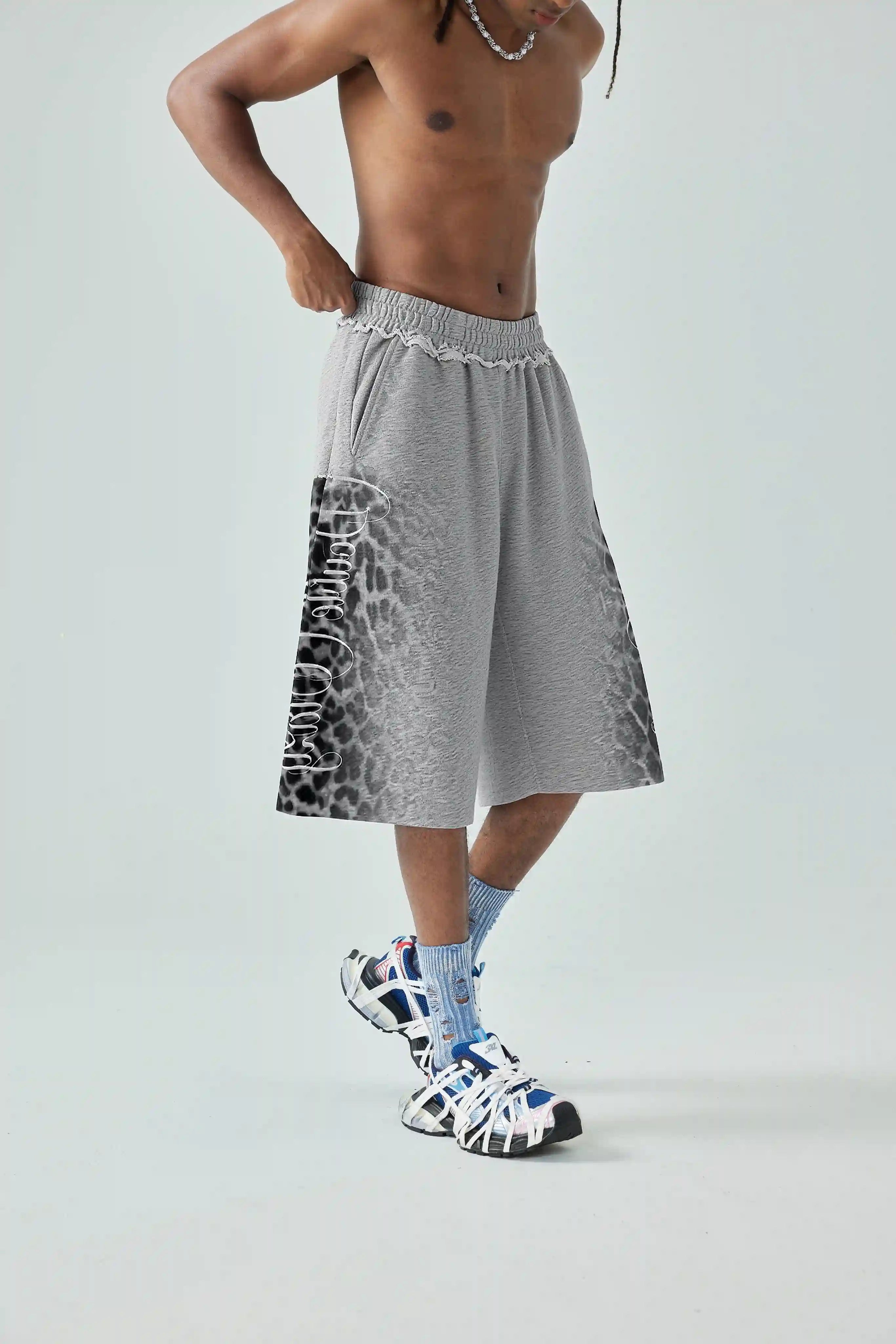 Distressed Leopard Baggy Shorts-623