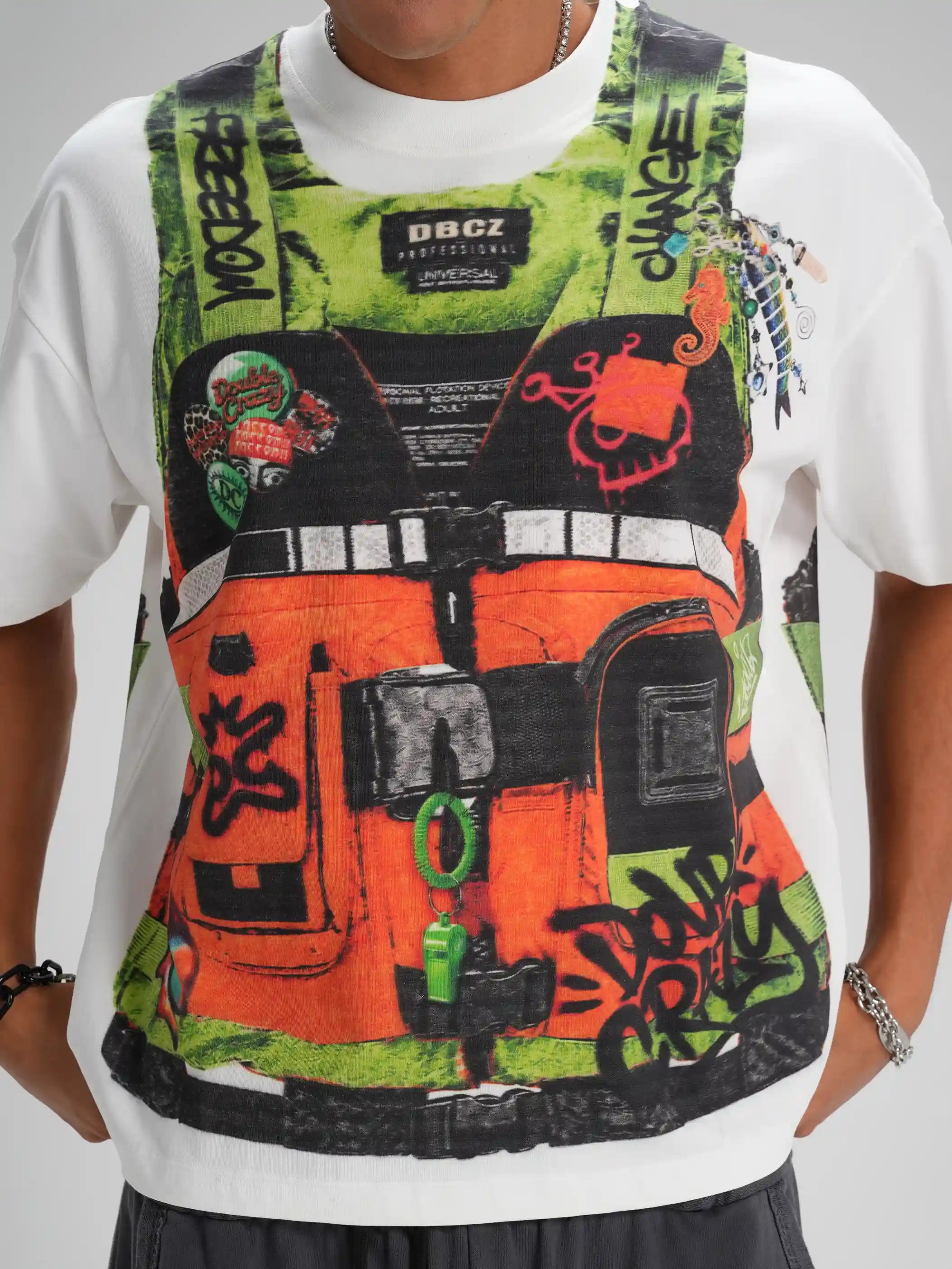 Illusion Orange Vest Tag Boxy Tee-603