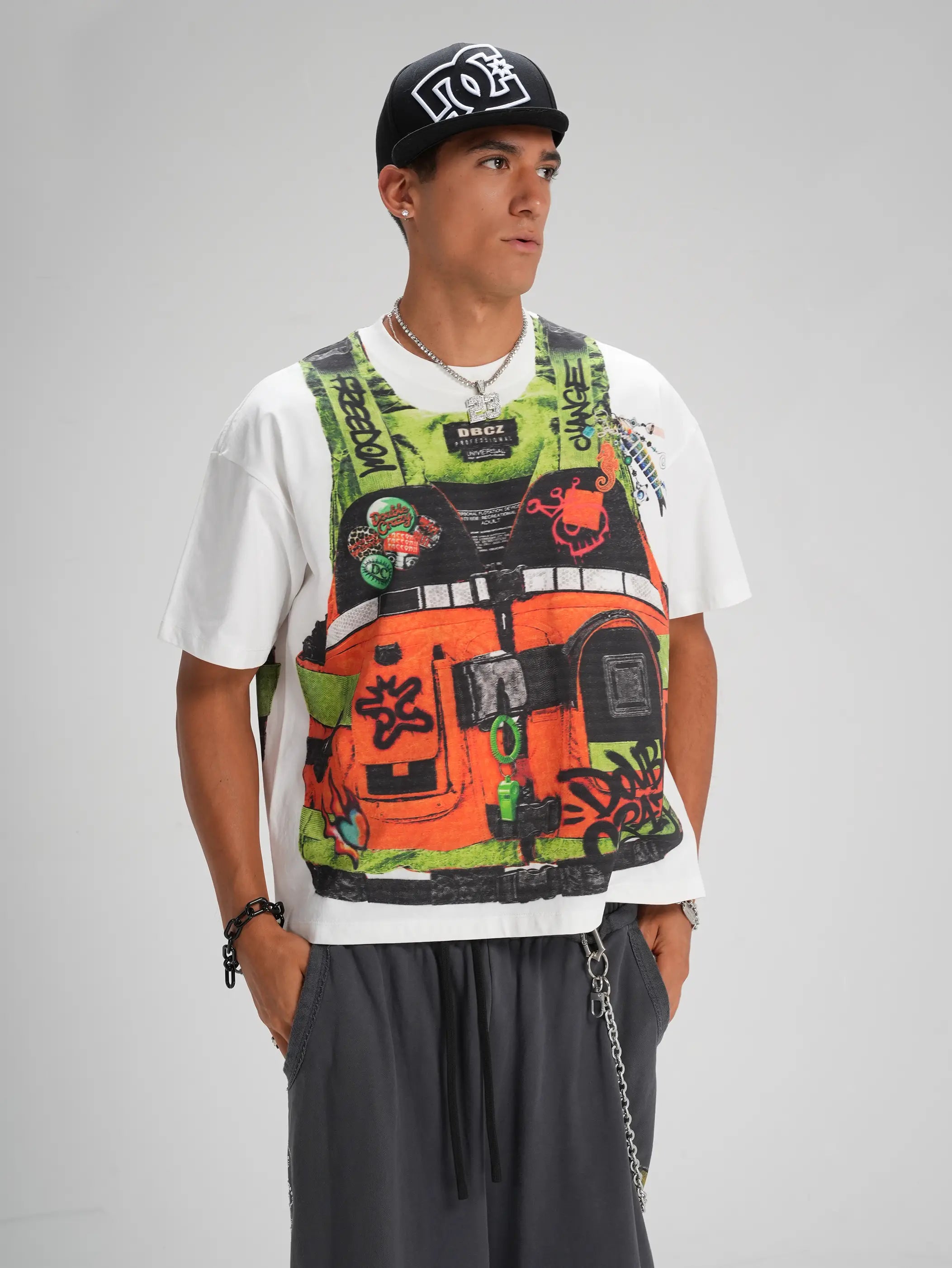 Illusion Orange Vest Tag Boxy Tee-603