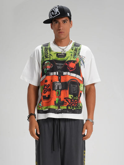 Illusion Orange Vest Tag Boxy Tee-603