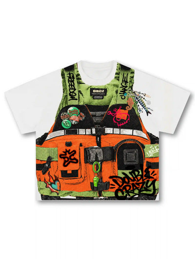 Illusion Orange Vest Tag Boxy Tee-603