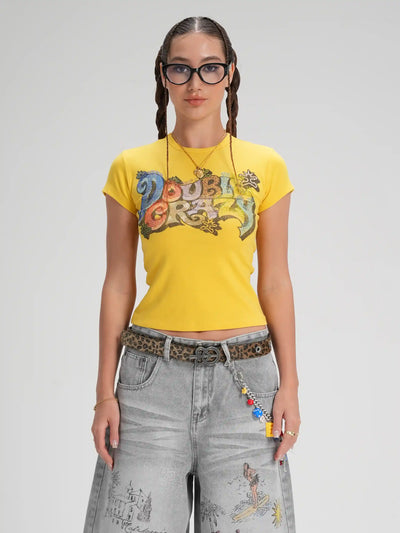 Camiseta corta con texto de burbujas helado-604