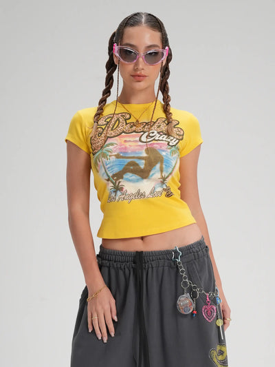 Camiseta corta con estampado de leopardo "Gun Girl"-608