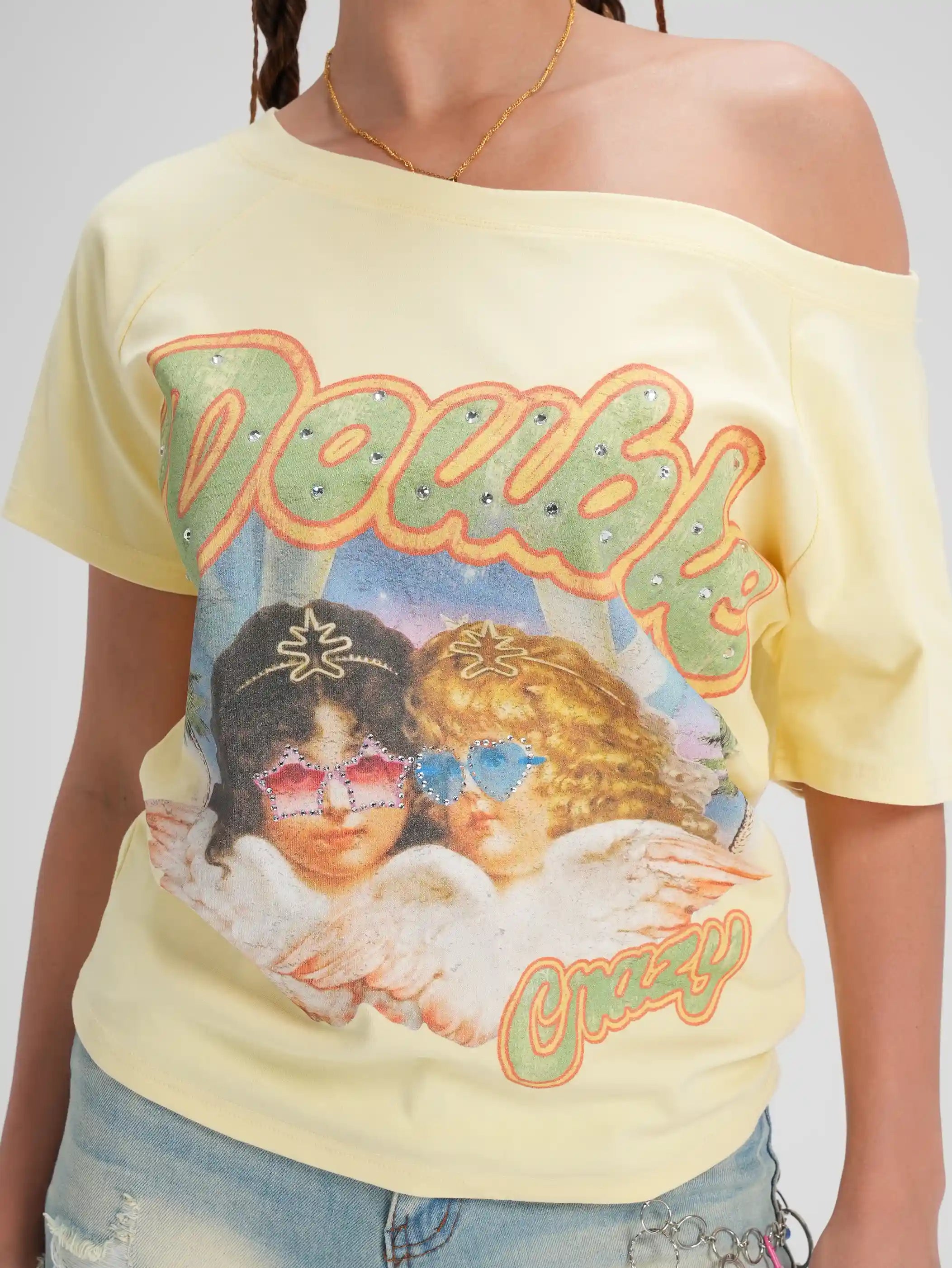Camiseta elástica con querubín brillante - 612