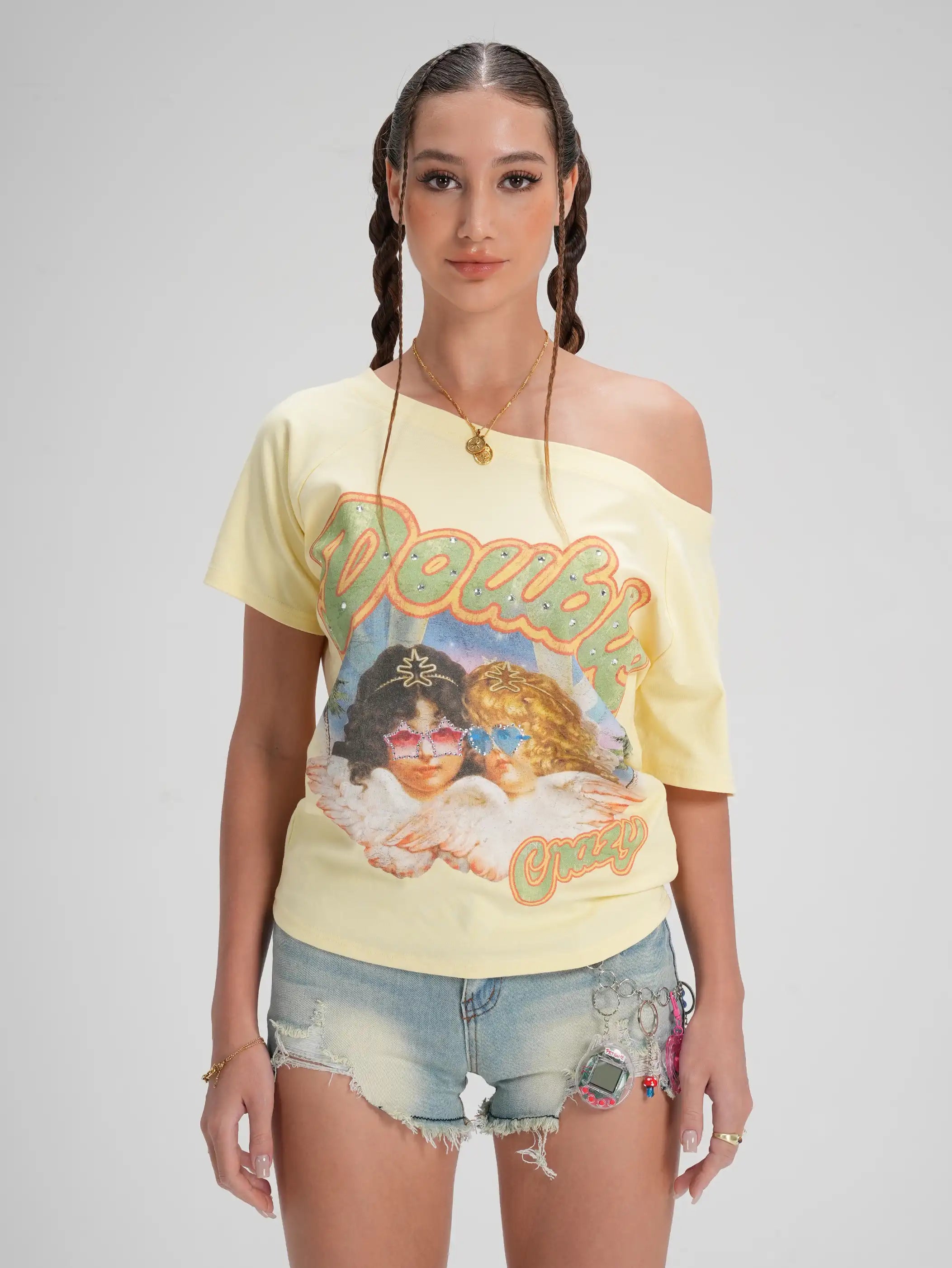 Camiseta elástica con querubín brillante - 612
