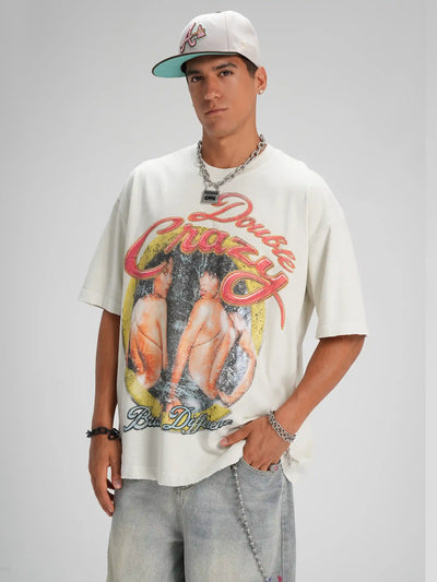 Camiseta holgada con póster de R&B desgastado de los 90-619