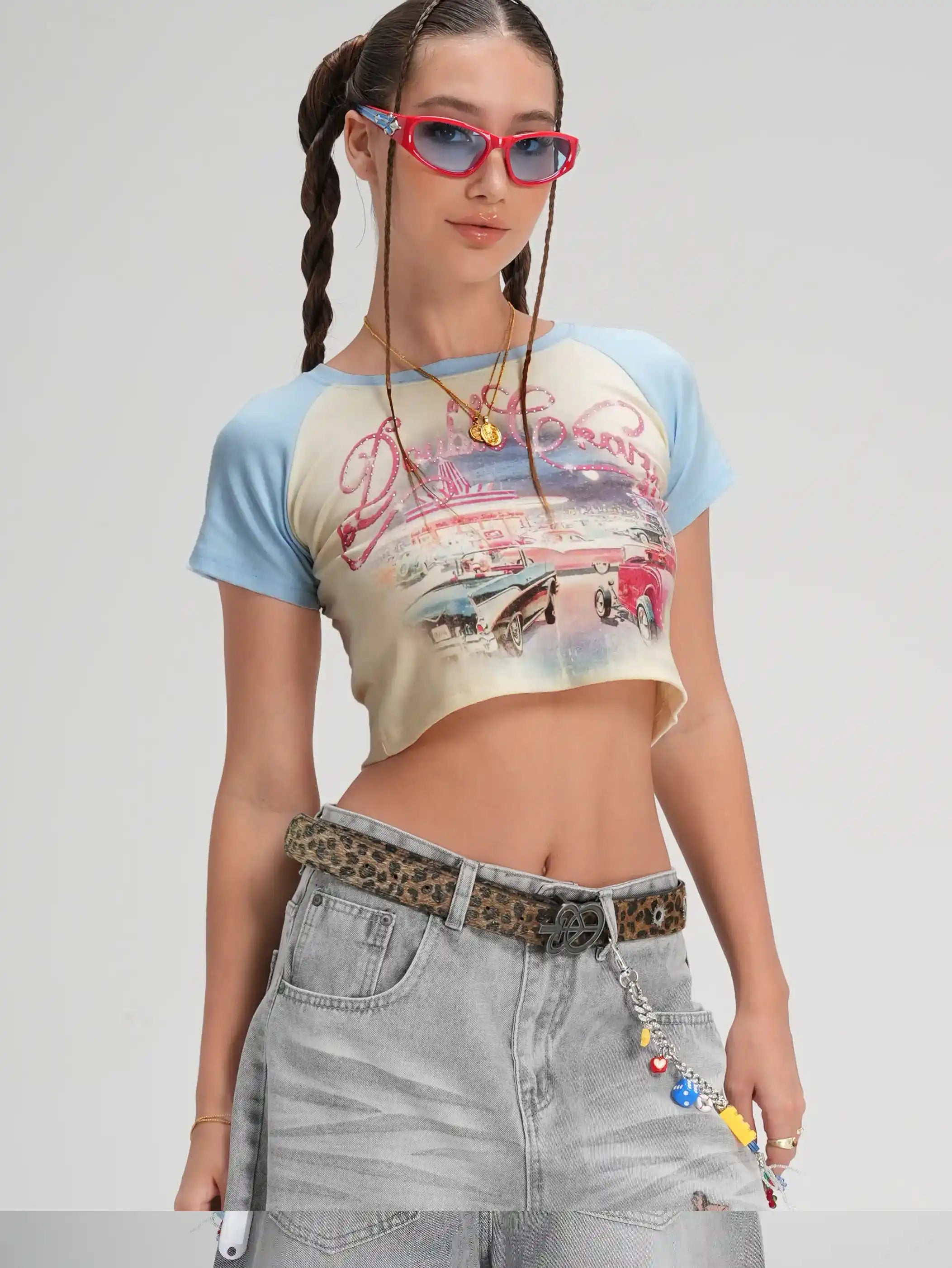 Top corto estilo retro con brillos para coche-620