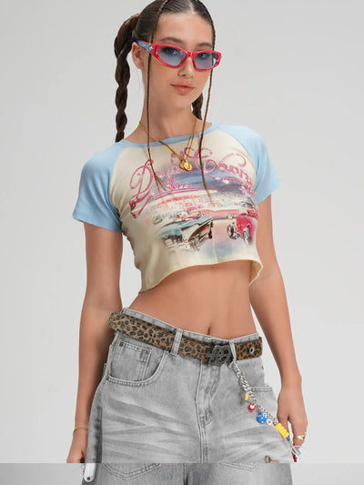 Top corto estilo retro con brillos para coche-620